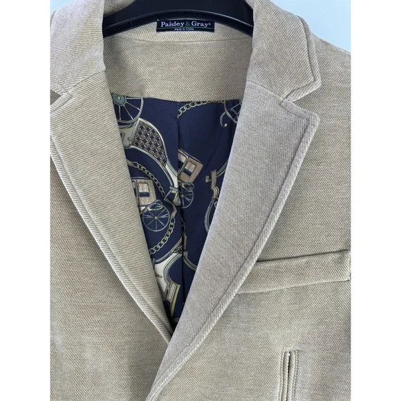 Paisley & Gray Mens XL Tan Soft Ribbed Knit Sport Coat Blazer Slim Fit *Flawed* - Picture 11 of 16